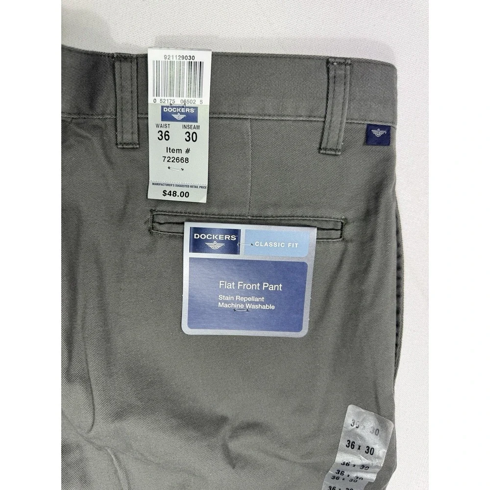 Dockers Classic Fit Flat Front Pants Men's 36x30 (36x29) Grey NWT Office Casual